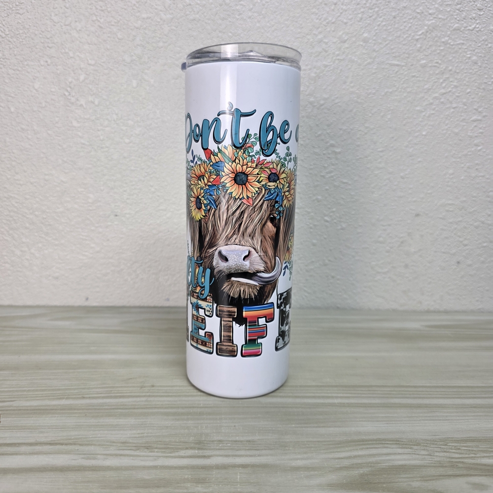 HOGG White Floral Cow Skinny Tumbler "Don't Be A Salty Heifer" 20oz